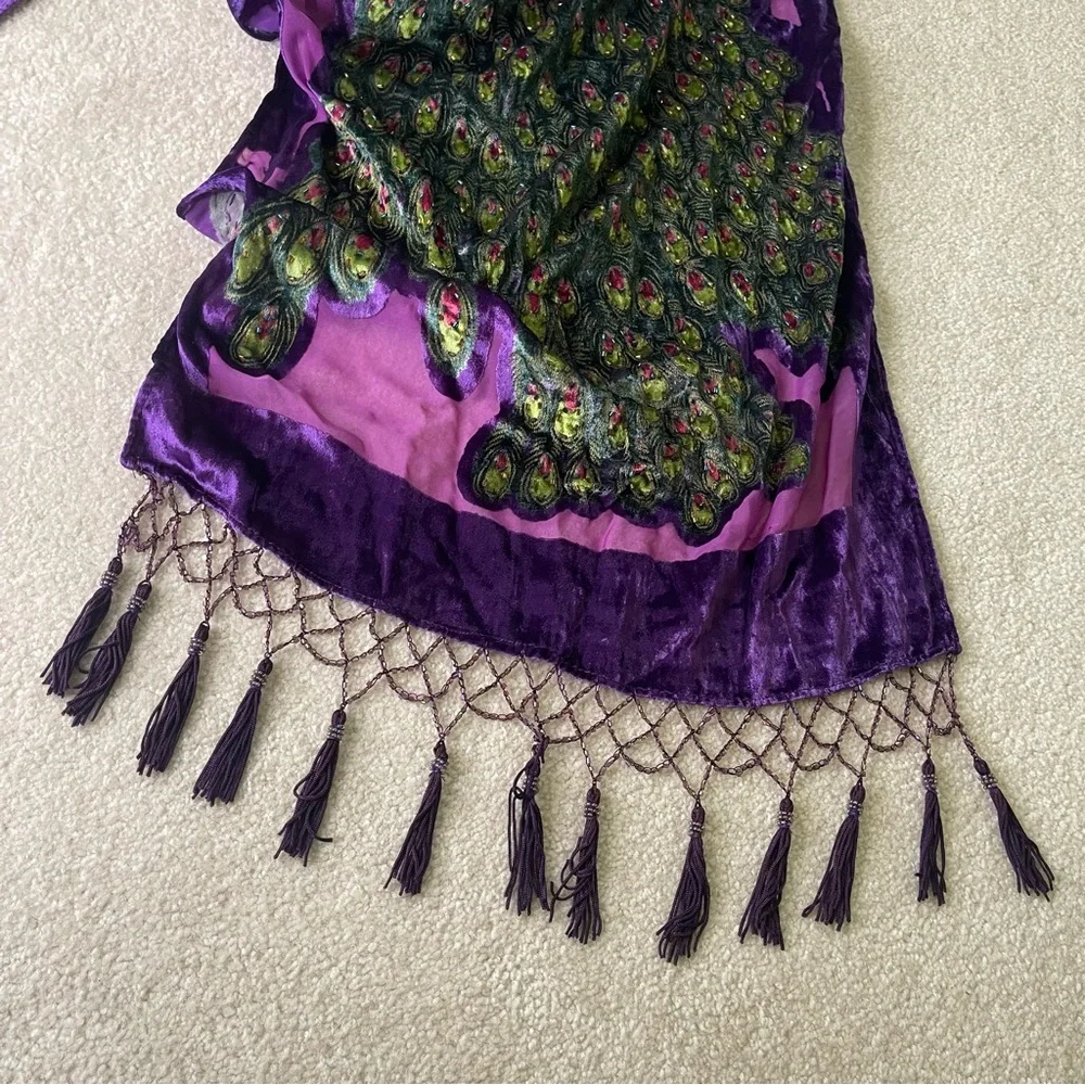 Peacock Velvet Silk Blend Burnout Wrap Scarf Shawl - beaded vintage purple - Picture 8 of 15